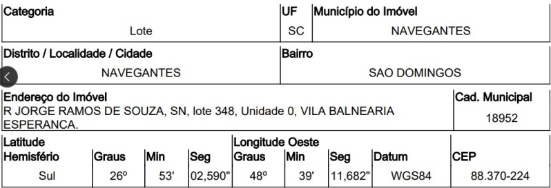 Terreno de 330m² em São Domingos, Navegantes/SC