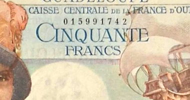 Cédula Estrangeira Guadalupe - 50 Francos - Certificado PMG