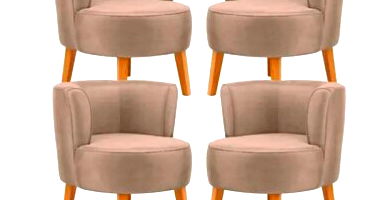 Conjunto de 04 Poltronas em Veludo Bege