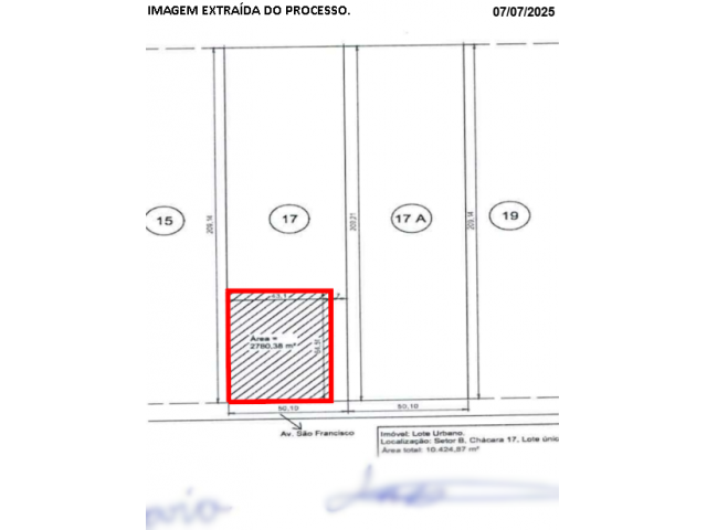 Terreno de 2.780m² com área remanescente de 10.424m²