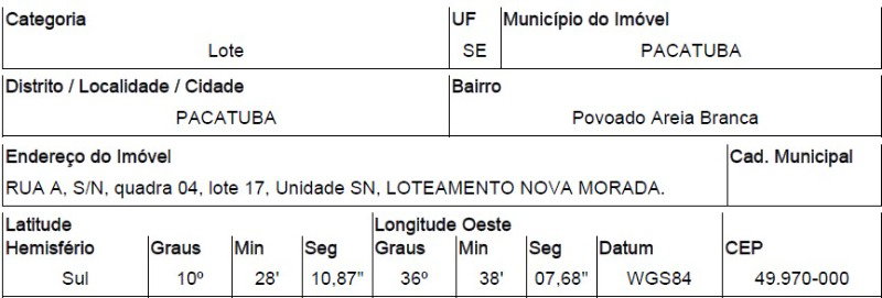 Terreno 192m² em Pacatuba/SE com infraestrutura deficiente