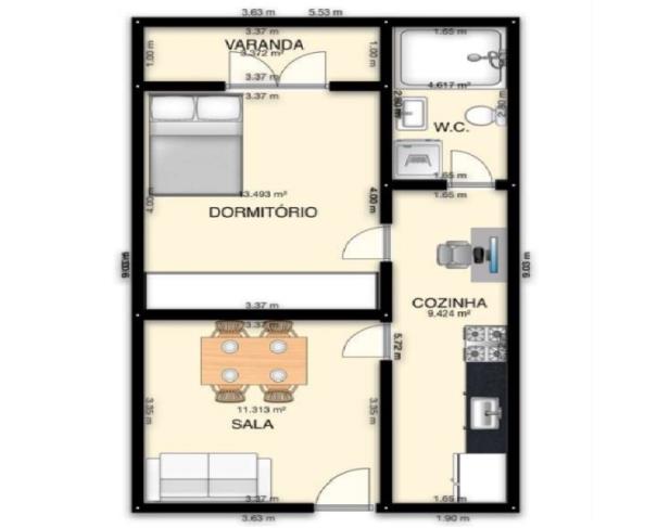 APARTAMENTO 42,25M² 1 DORM. TERRAÇO PRÓXIMO À PRAIA