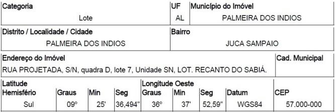 Terreno com 136,5m² em Palmeira dos Indios - AL