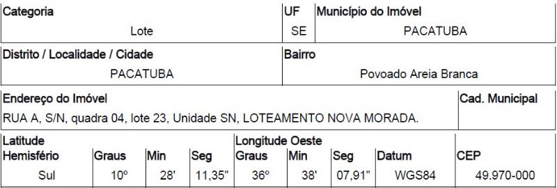 Terreno com 192 m² em Pacatuba/SE