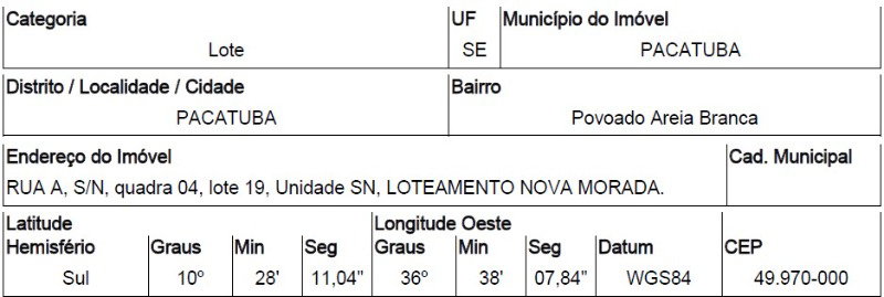 Terreno 192m² em Pacatuba/SE com infraestrutura deficiente