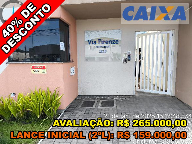 Apartamento com 2 quartos, 45,34m² privativos, em Criciúma/SC