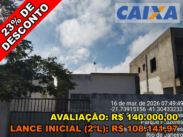 Casa com 2 quartos, 44m², terreno de 160m² em Campos dos Goytacazes